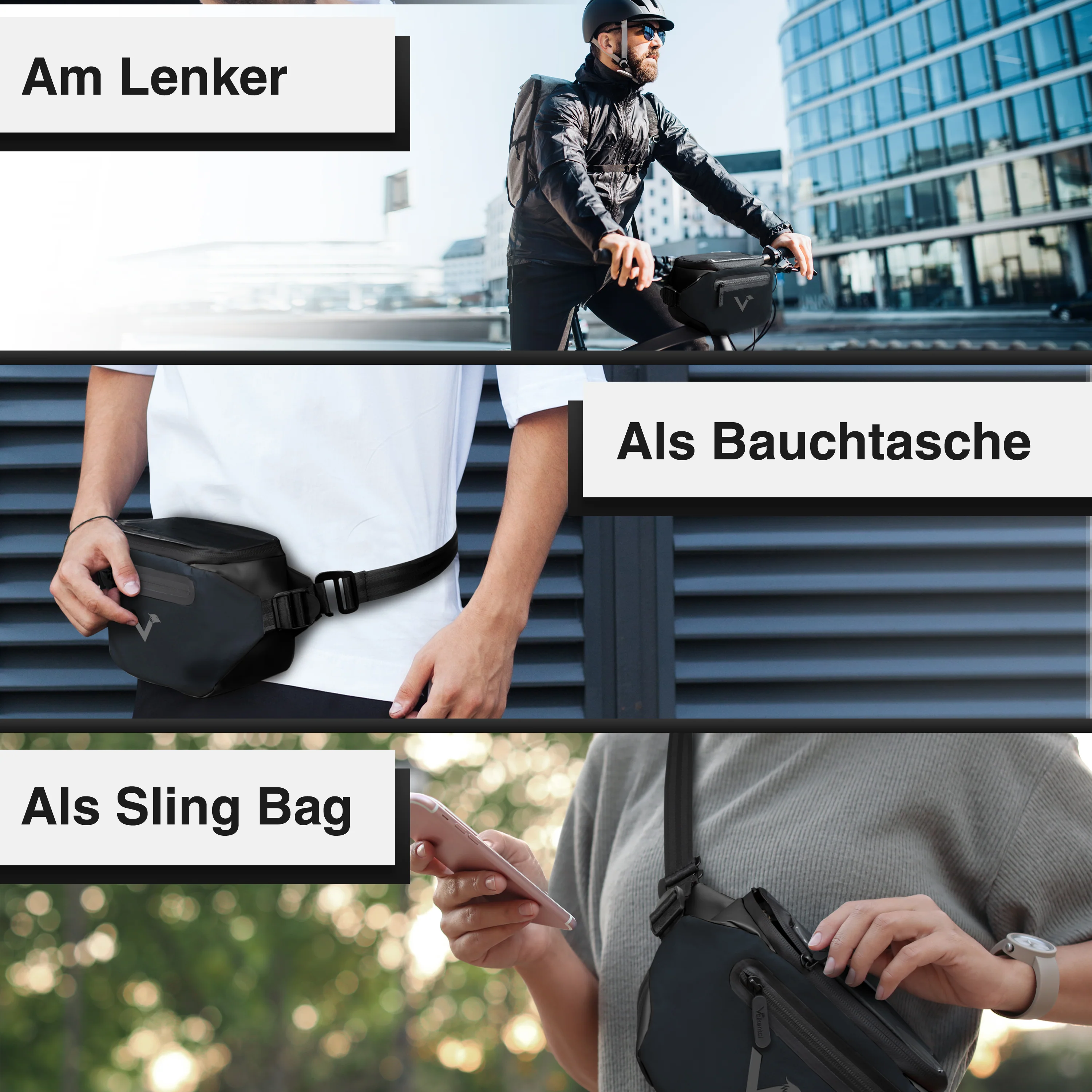 3in1 City Bag - Multifunktionale & reflektierende Lenkertasche - Image 11